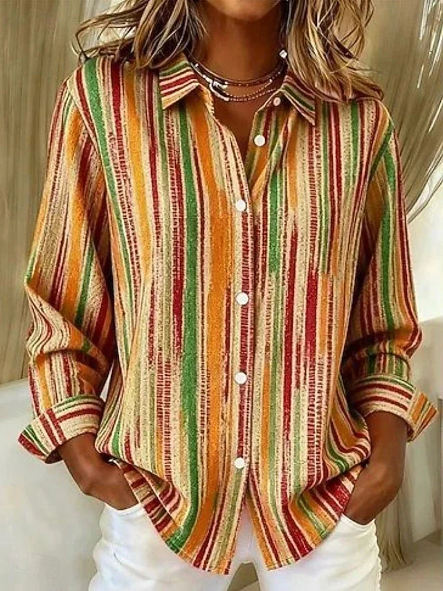 Maren | Vintage Striped Button-Front Blouse for Women in Orange