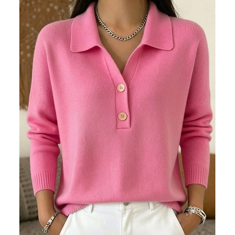 Thea | Collared Button Pullover Sweater for Women in Pink