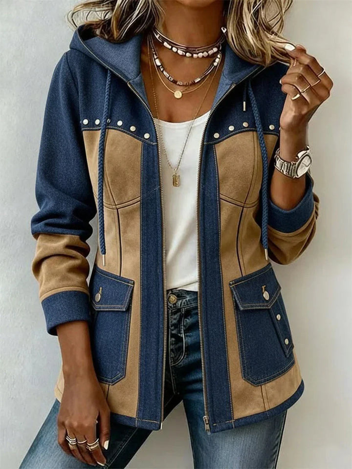 Bea | Two-Tone Hooded Jacket for Women in Navy / Beige