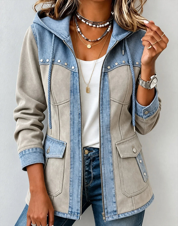 Bea | Two-Tone Hooded Jacket for Women in Pearl Gray / Light Blue