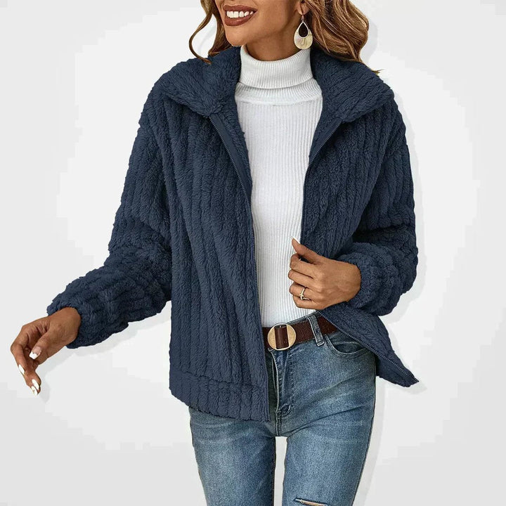 Willa | Plush Quilted Zip-Up Jacket for Women in Navy Blue