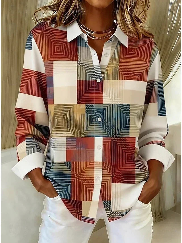 Romy | Vintage Patchwork Button-Front Blouse for Women in Multicolor