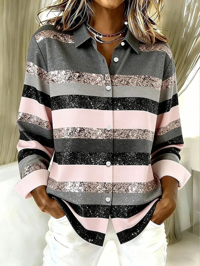 Greta | Casual Striped Collared Blouse for Women in Blush Pink