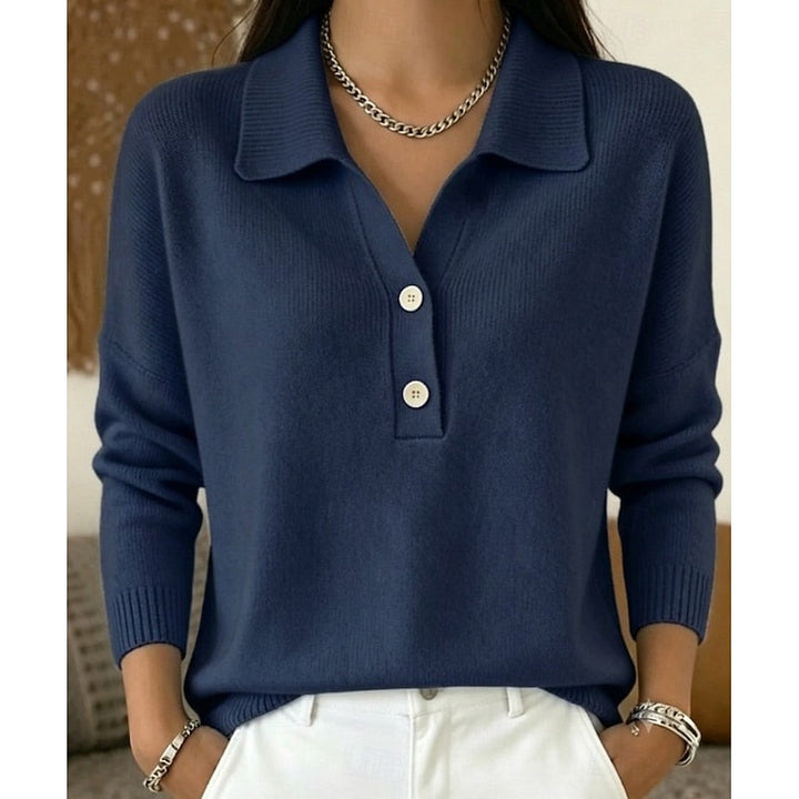Thea | Collared Button Pullover Sweater for Women in Dark Blue